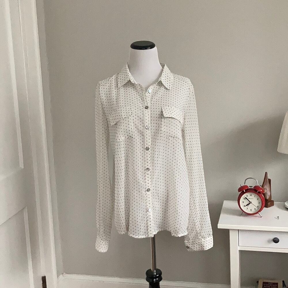 Olive & Oak Cream W/Black Dots Buttondown, Size M